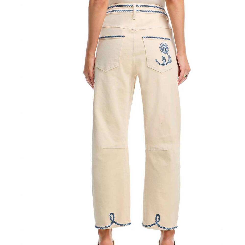 NEW DRIFTWOOD women's floral embroidered jeans in beige - Picture 3 of 3